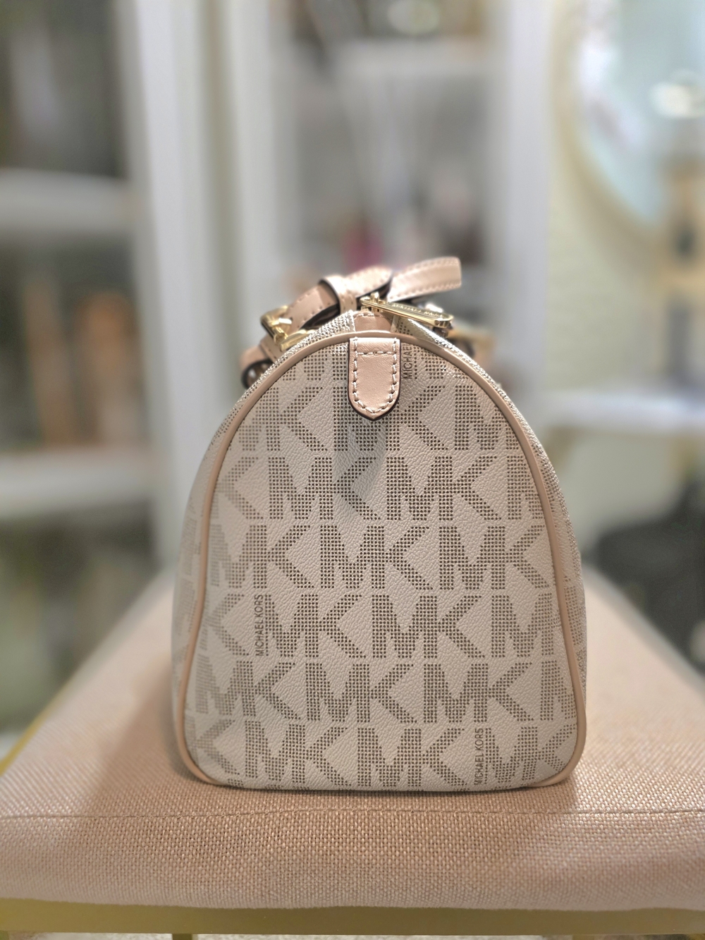 Michael Kors Speedy Cream/Beige Signature MK Satchel - Picture 8 of 12